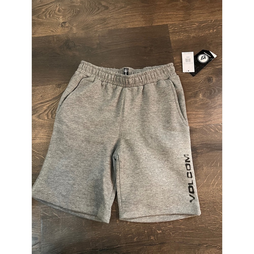 Volcom Boys Fleece Shorts Medium Grey Heather Logo Knit Size L 14 WA503VBH8